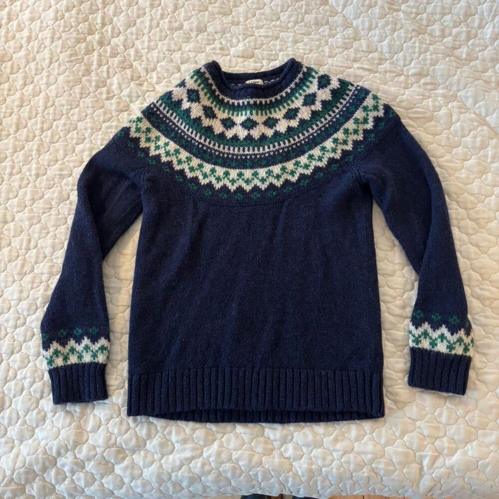 L.L. Bean 100% Lambswool Women's Fair Isle Sweater Cozy Preppy Grandpa Core